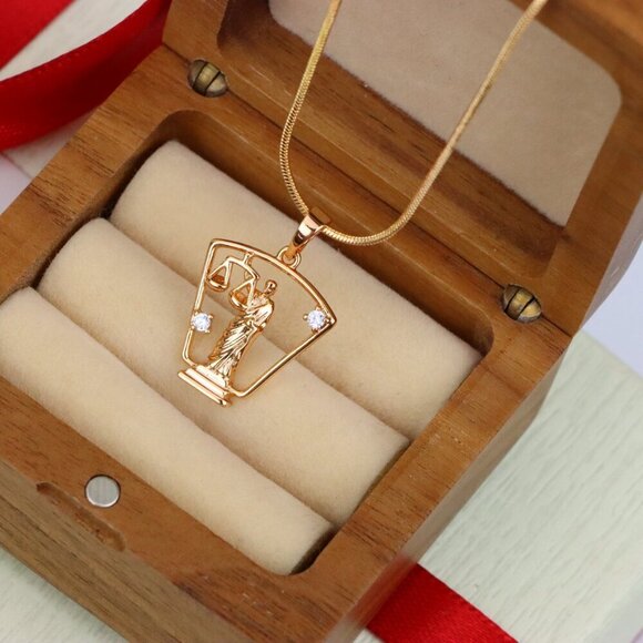 "Lady Justice Rose Gold Pendant with Crystal Accents, XPPT1588 - Picture 6 of 13